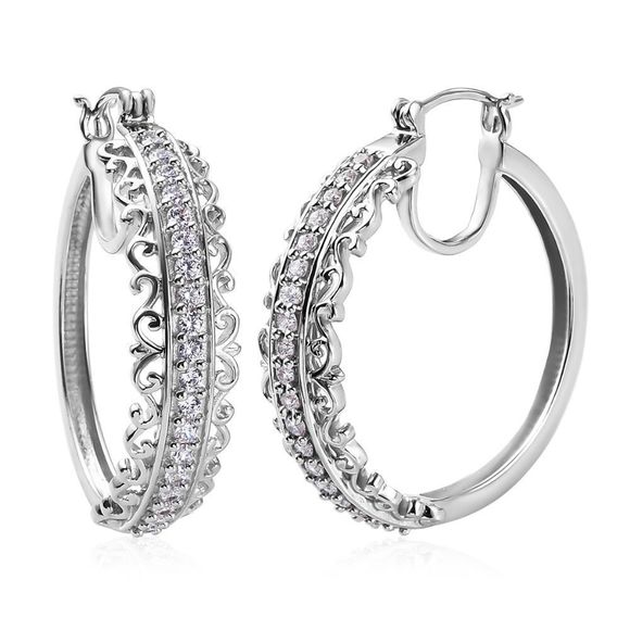 Unbranded Jewelry - Simulated Diamond Inside Out Hoop Earrings in Platinum Bond 2.40 ctw